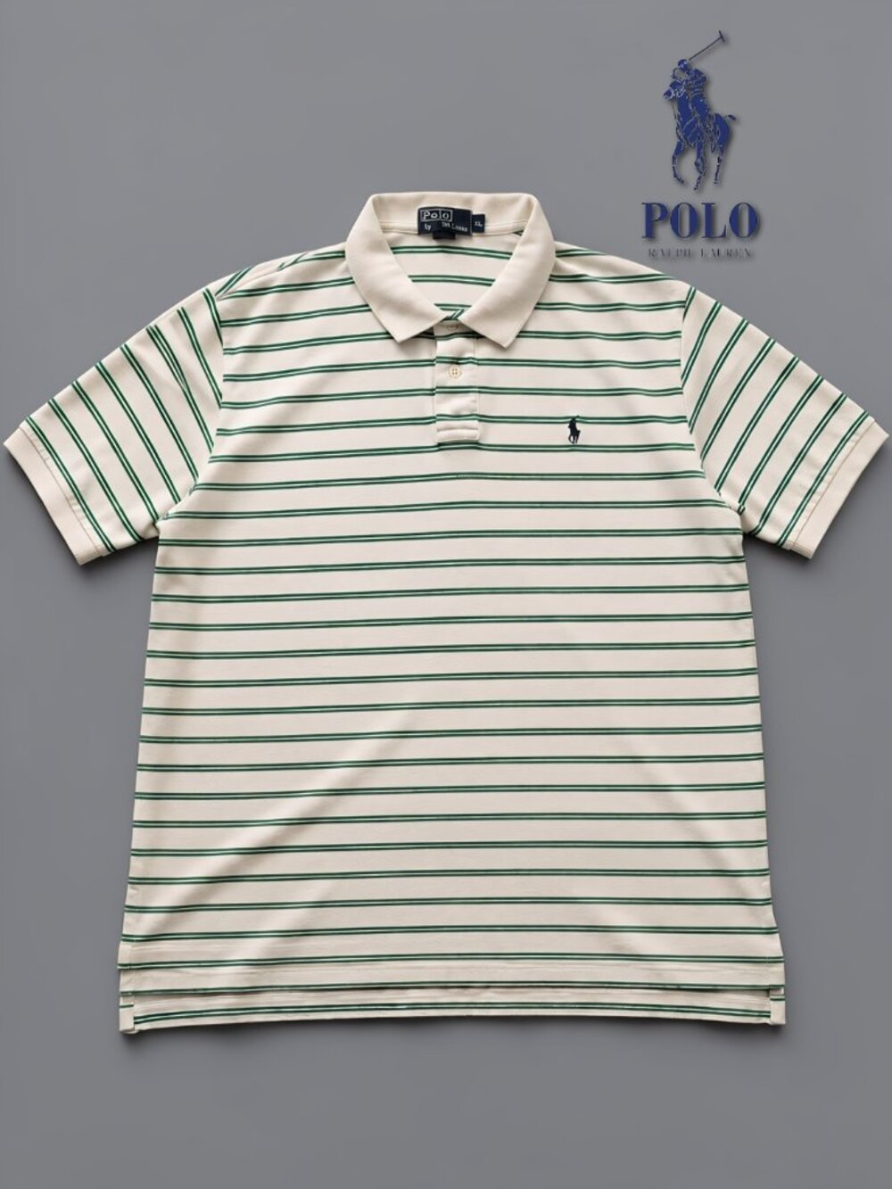 Polo Ralph Lauren Striped Polo Shirt Cream & Navy XL